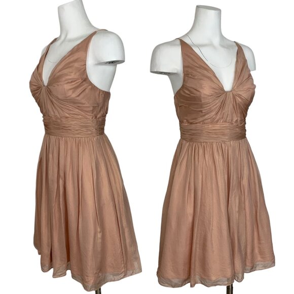 Aidan Mattox V-Neck Dress 4 Champagne Pink Mini Silk - Picture 3 of 12